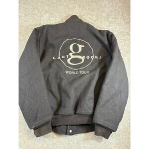 Vintage 90s Garth Brooks World Tour Varsity Jacket Mens L Black Wool Streetwear